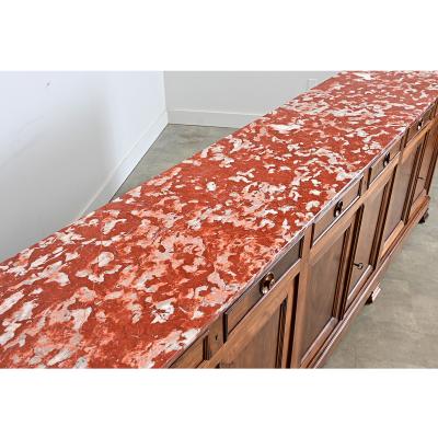 French 19th Century Louis Philippe Walnut Enfilade with Red Marble Top