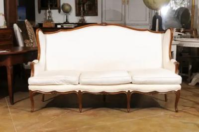 French 19th Century Louis XV Style Wooden Three Seat Canap Oreilles h88a