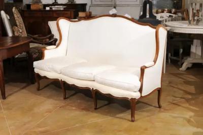 French 19th Century Louis XV Style Wooden Three Seat Canap Oreilles h88a