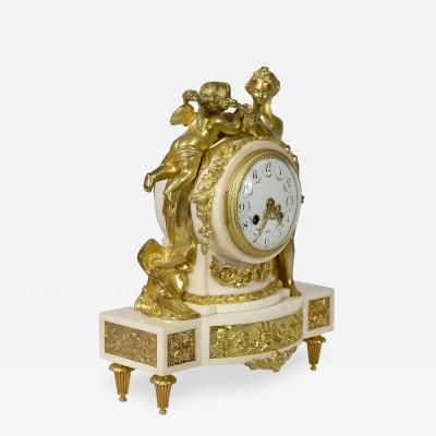 French 19th Century Louis XVI Gilded Bronze and Marble Mantel Clock