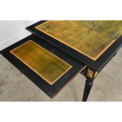 French 19th Century Louis XVI Style Ebonized Desk with Leather Top