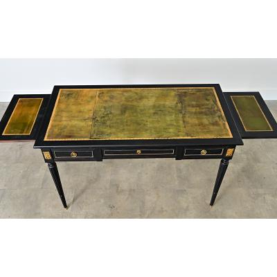 French 19th Century Louis XVI Style Ebonized Desk with Leather Top
