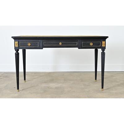 French 19th Century Louis XVI Style Ebonized Desk with Leather Top