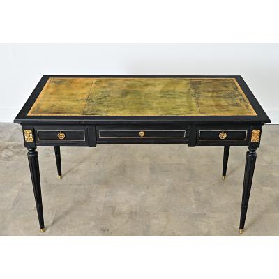French 19th Century Louis XVI Style Ebonized Desk with Leather Top