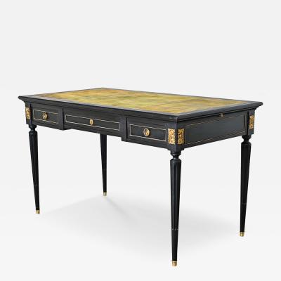 French 19th Century Louis XVI Style Ebonized Desk with Leather Top