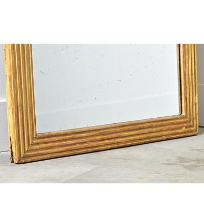 French 19th Century Louis XVI Style Reeded Gilt Mirror with Double Plates