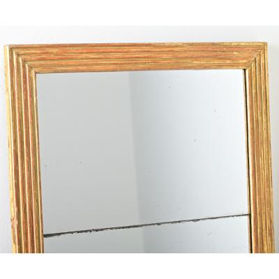 French 19th Century Louis XVI Style Reeded Gilt Mirror with Double Plates