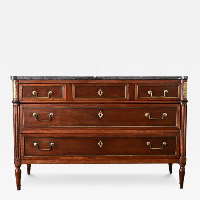 French 19th Century Louis XVI Style Walnut Marble Commode