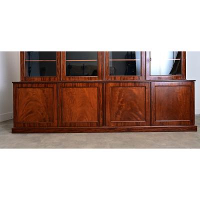French 19th Century Mahogany Bibliotheque with Blue Velvet Interior