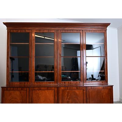 French 19th Century Mahogany Bibliotheque with Blue Velvet Interior