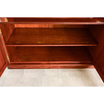 French 19th Century Mahogany Bibliotheque with Blue Velvet Interior