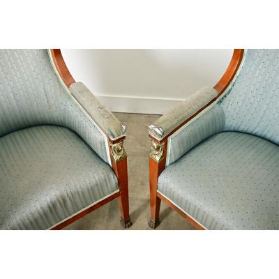 French 19th Century Mahogany Pair of Empire Arm Chairs