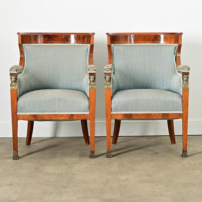 French 19th Century Mahogany Pair of Empire Arm Chairs