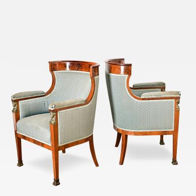 French 19th Century Mahogany Pair of Empire Arm Chairs