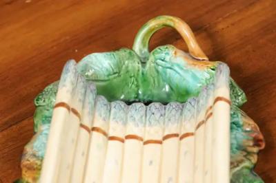 French 19th Century Majolica Asparagus Serving Tray with Oval Foliage Plate