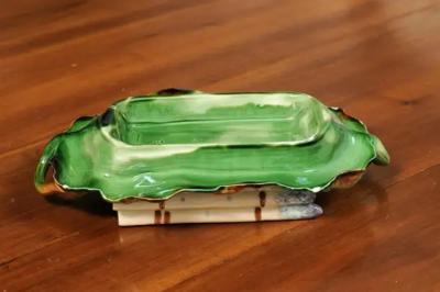 French 19th Century Majolica Asparagus Serving Tray with Oval Foliage Plate