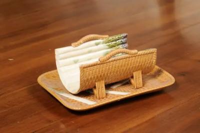 French 19th Century Majolica Asparagus Tray with Cradle and Wicker Motif