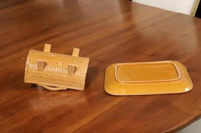 French 19th Century Majolica Asparagus Tray with Cradle and Wicker Motif