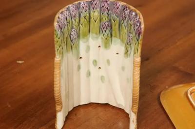 French 19th Century Majolica Asparagus Tray with Cradle and Wicker Motif
