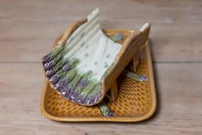 French 19th Century Majolica Asparagus Tray with Cradle and Wicker Motif