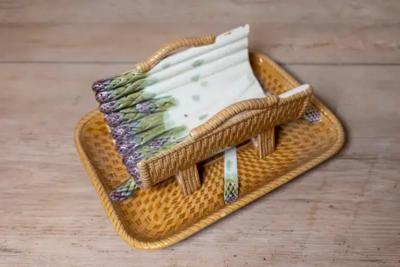 French 19th Century Majolica Asparagus Tray with Cradle and Wicker Motif
