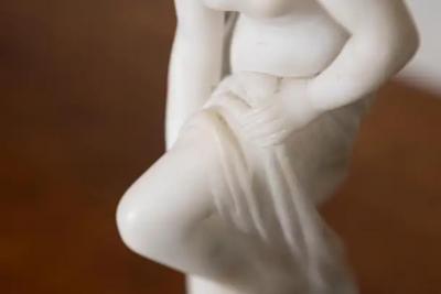 French 19th Century Marble Sculpture of a Nymph after the Bath on Pedestal