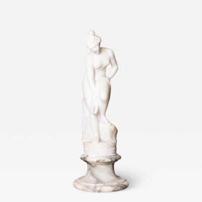French 19th Century Marble Sculpture of a Nymph after the Bath on Pedestal