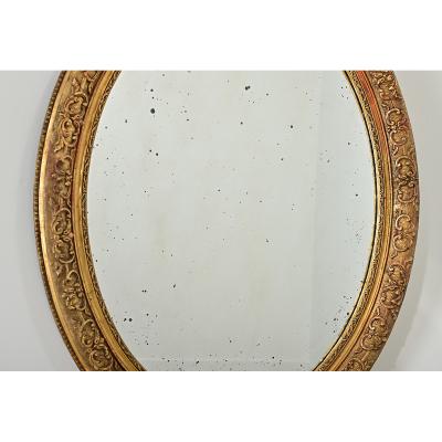 French 19th Century Massive Oval Gilt Mirror
