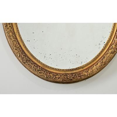 French 19th Century Massive Oval Gilt Mirror