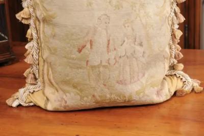 French 19th Century Needlepoint Tapestry Pillow Depicting Two Artistocrates