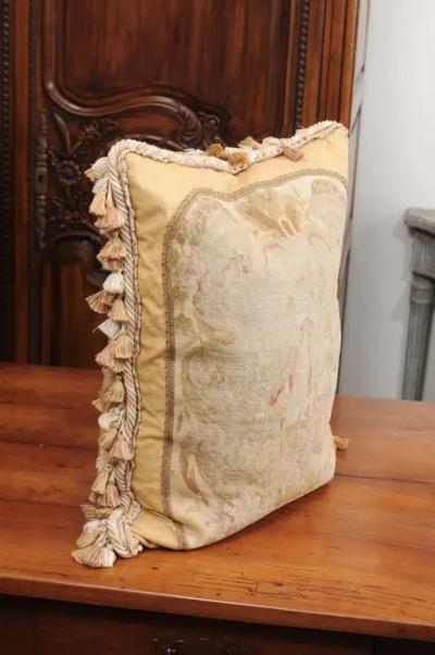 French 19th Century Needlepoint Tapestry Pillow Depicting Two Artistocrates