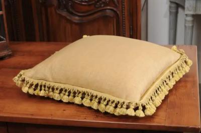 French 19th Century Needlepoint Tapestry Pillow Depicting a Man Courting a Woman