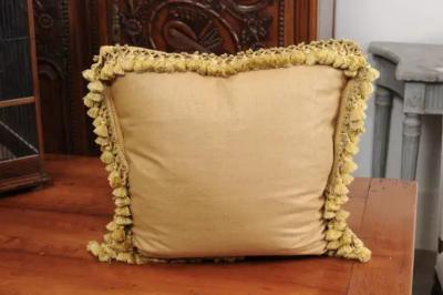 French 19th Century Needlepoint Tapestry Pillow Depicting a Man Courting a Woman