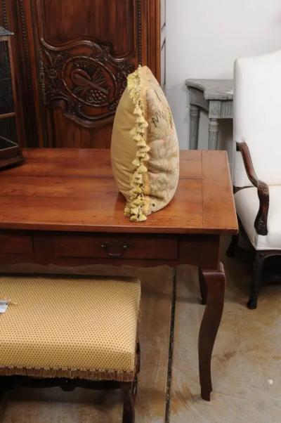 French 19th Century Needlepoint Tapestry Pillow Depicting a Man Courting a Woman