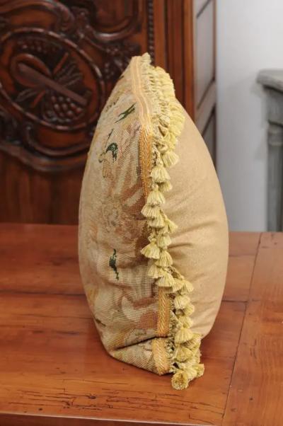 French 19th Century Needlepoint Tapestry Pillow Depicting a Man Courting a Woman