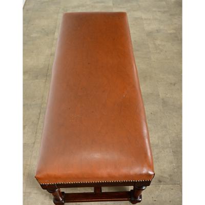 French 19th Century Oak and Upholstered Bench