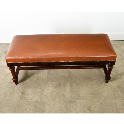 French 19th Century Oak and Upholstered Bench