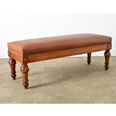 French 19th Century Oak and Upholstered Bench