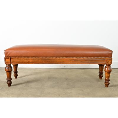 French 19th Century Oak and Upholstered Bench