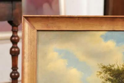 French 19th Century Oil Landscape Painting Depicting a Country Life Scene