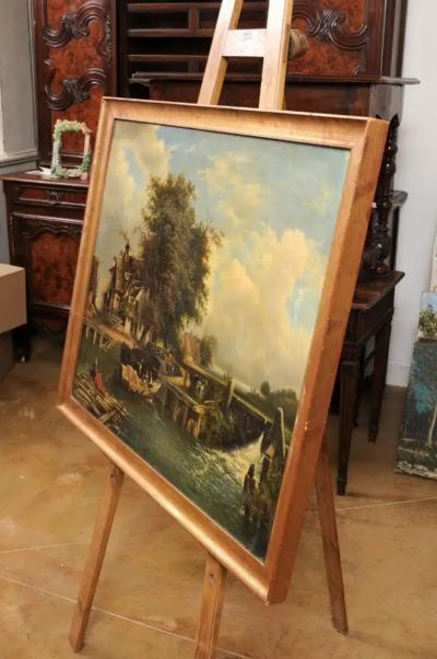 French 19th Century Oil Landscape Painting Depicting a Country Life Scene