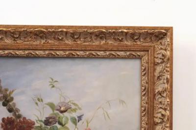 French 19th Century Oil on Canvas Floral Painting circa 1830 in Gilt Frame