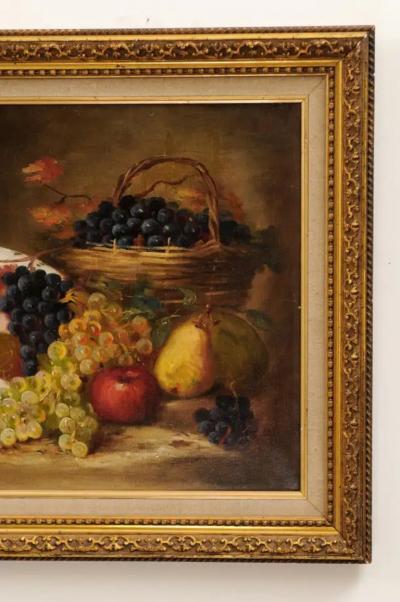 French 19th Century Oil on Canvas Framed Still Life Painting Depicting Fruits