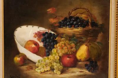 French 19th Century Oil on Canvas Framed Still Life Painting Depicting Fruits
