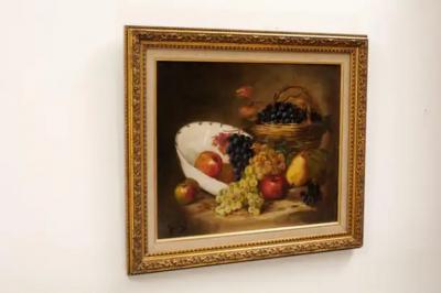 French 19th Century Oil on Canvas Framed Still Life Painting Depicting Fruits