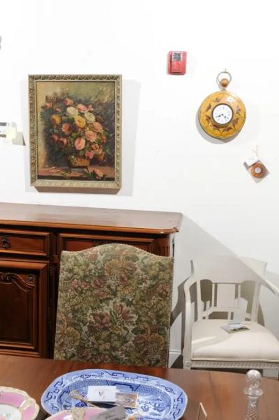 French 19th Century Oil on Canvas Still Life Painting Depicting Roses in Basket