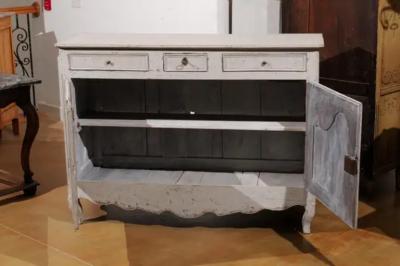 French 19th Century Painted Buffet with Drawers Doors and Distressed Finish