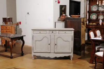 French 19th Century Painted Buffet with Drawers Doors and Distressed Finish