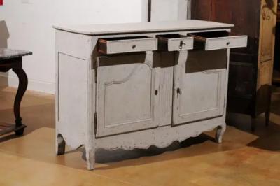French 19th Century Painted Buffet with Drawers Doors and Distressed Finish