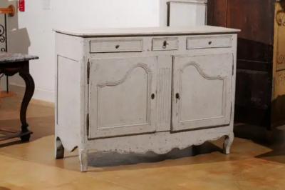 French 19th Century Painted Buffet with Drawers Doors and Distressed Finish